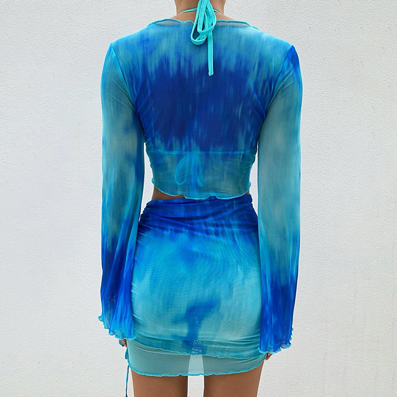 Nsangu Sexy Two Piece Set Blue - огляд і ціна Crop Top Crochet