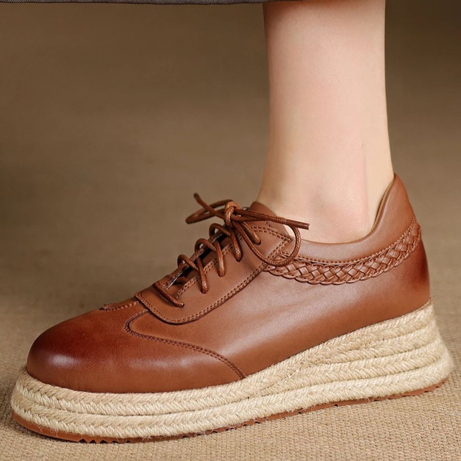 EAGSITY Cow Leather brown oxfo - огляд і ціна Wedge Espadrille Women