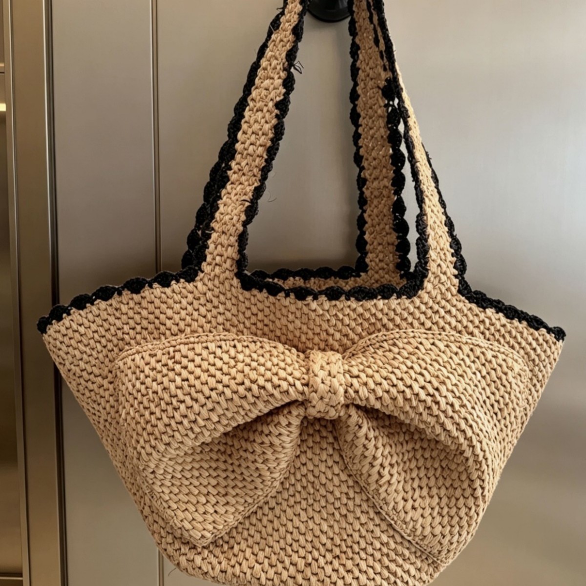 NEW raffia bow crochet handwov - огляд і ціна Crochet Bag Raffia