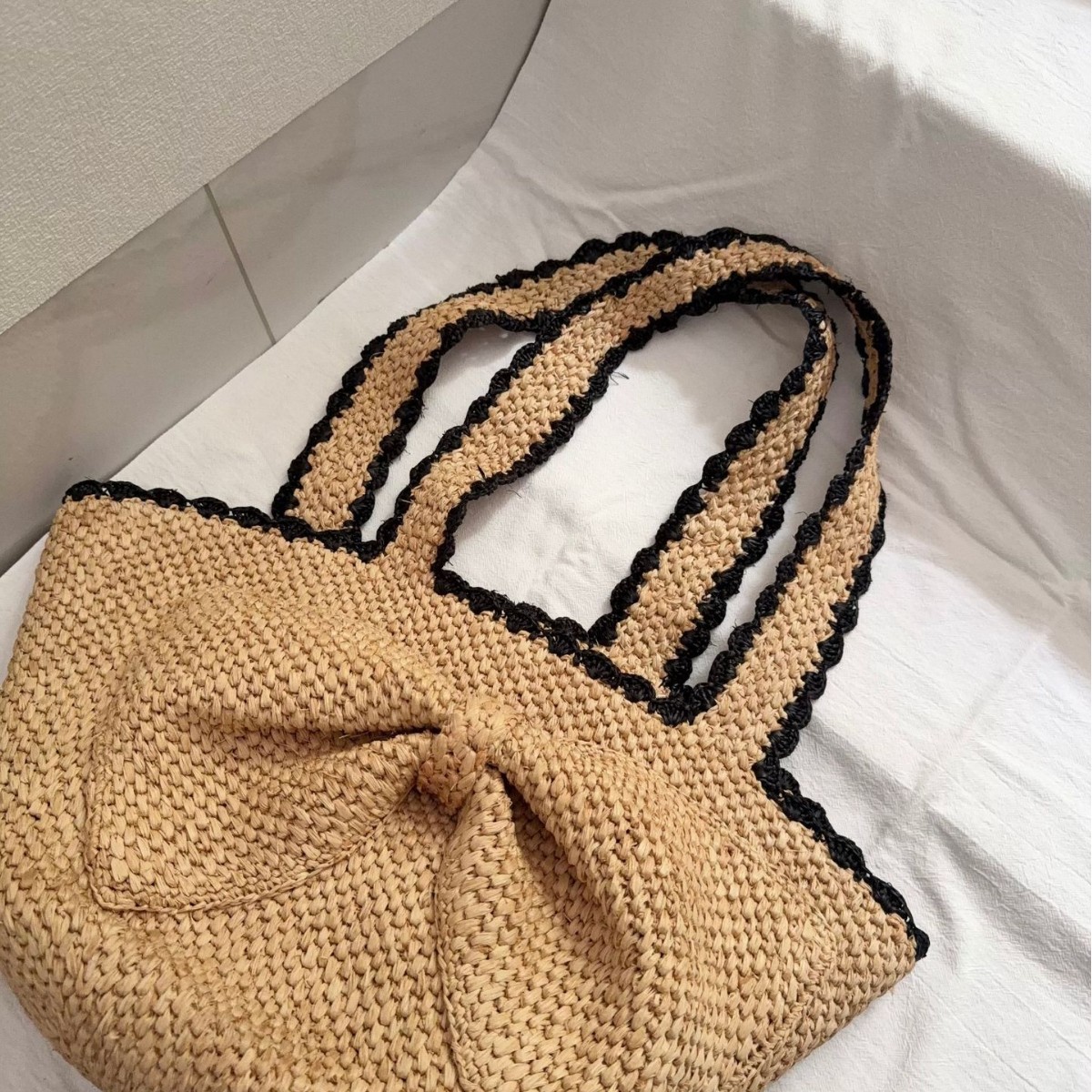 NEW raffia bow crochet handwov - огляд і ціна Crochet Bag Raffia