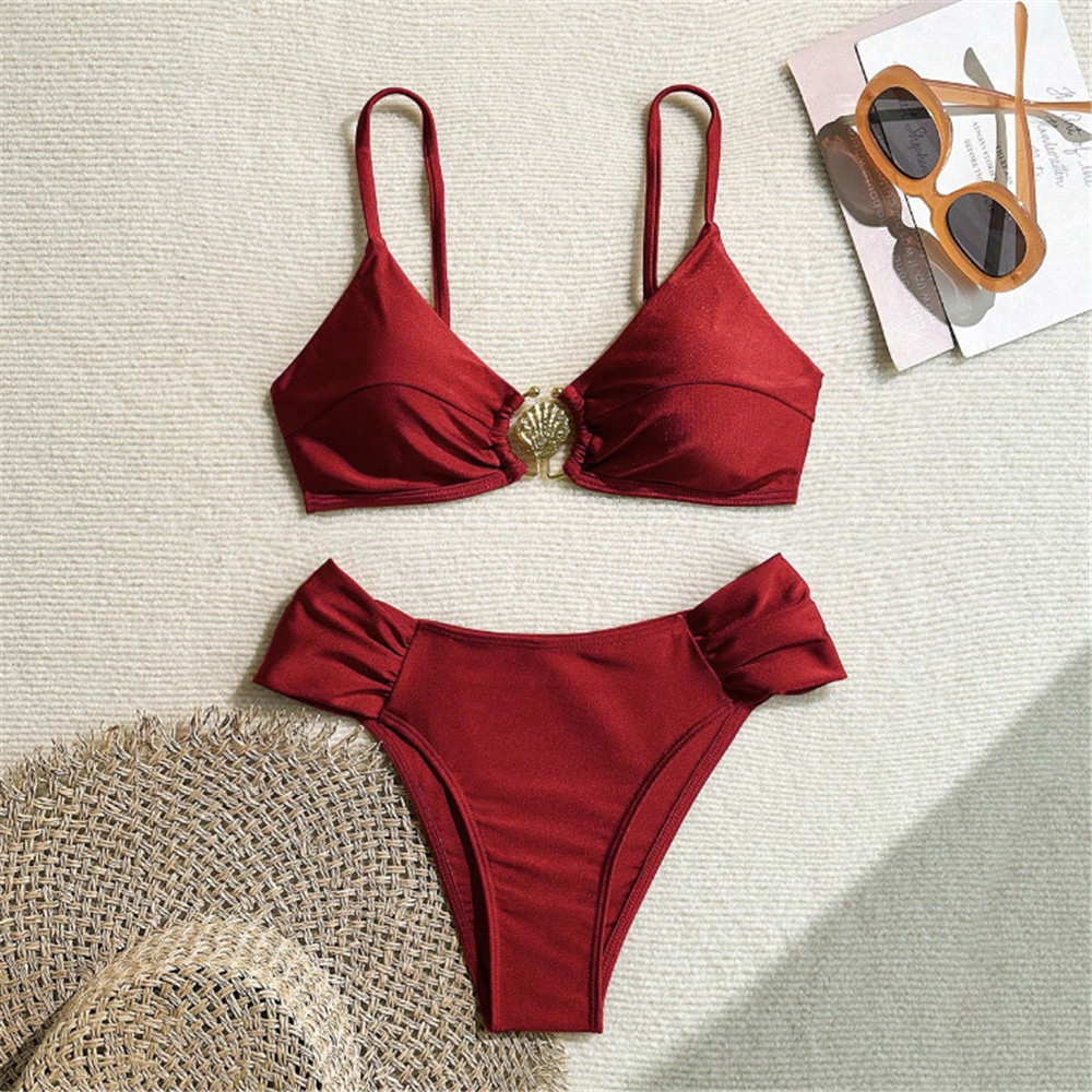 Metal Shell Ring Swimwear Sexy - огляд і ціна Swimsuit Bikini Ruched