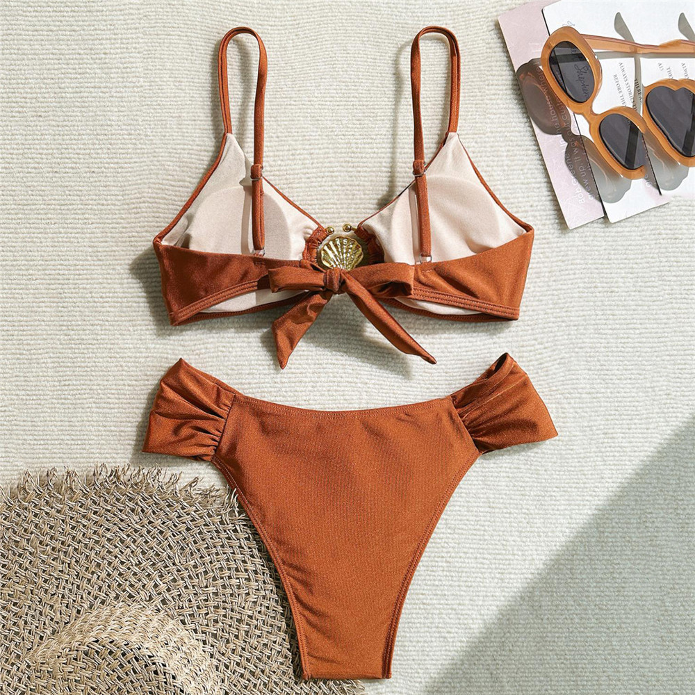 Metal Shell Ring Swimwear Sexy - огляд і ціна Swimsuit Bikini Ruched