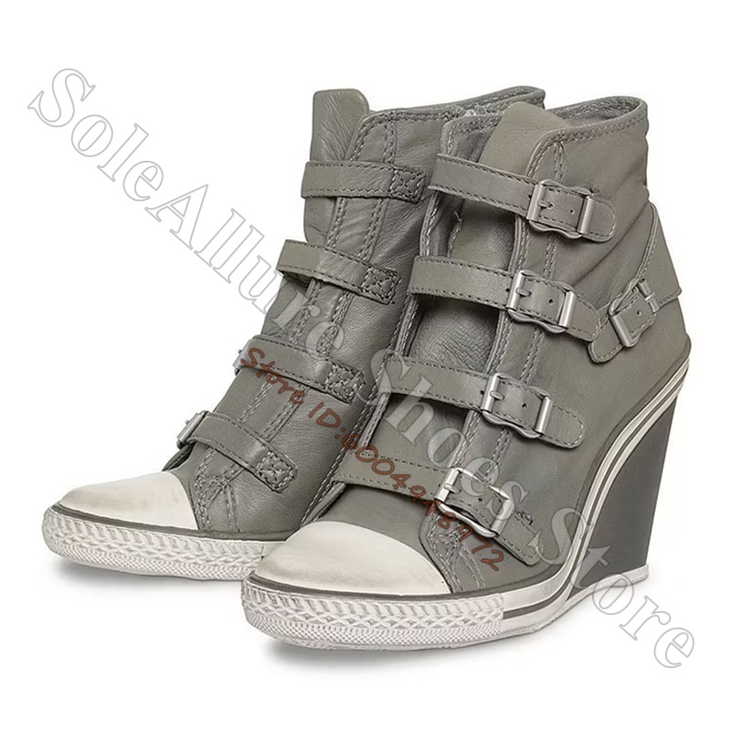 Grey Multi Buckle High Top Wed - огляд і ціна Wedge Espadrille Women
