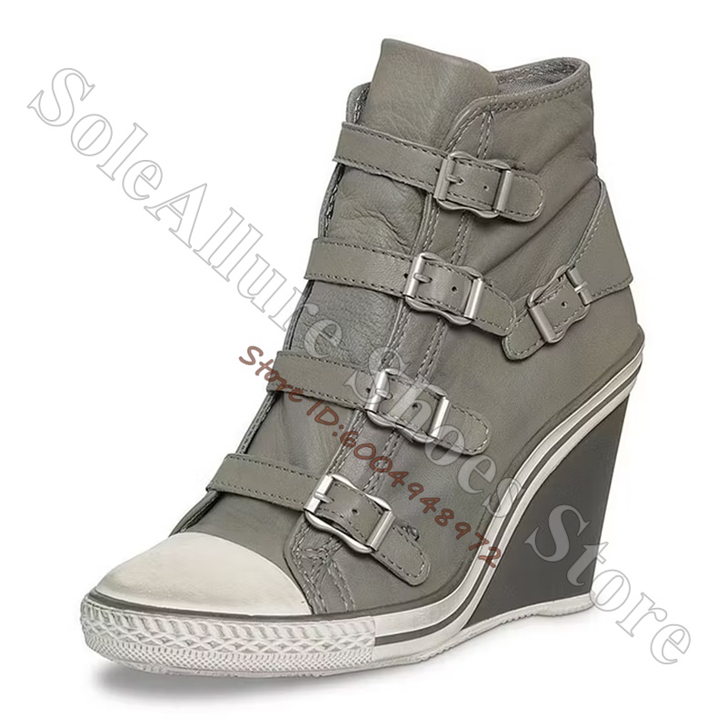Grey Multi Buckle High Top Wed - огляд і ціна Wedge Espadrille Women